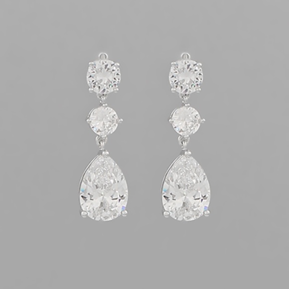 CZ Round & Teardrop Linear Earrings - Picture 1 of 1